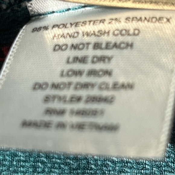 Monteau Green Red Striped Fitted Peplum Blouse Top with Ruffled Sleeves - Picture 4 of 5